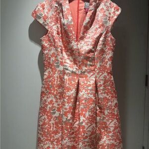 Vince Camuto Coral and Cream Floral Midi Dress